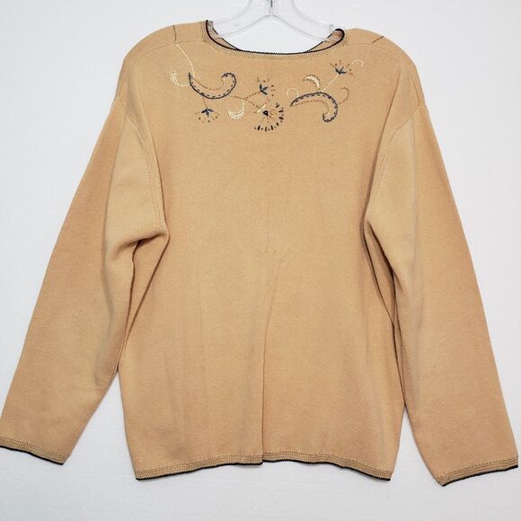 Beautiful quality Embroidered Yellow / Tan Cardigan Button Front Sweater, Large - Picture 8 of 8